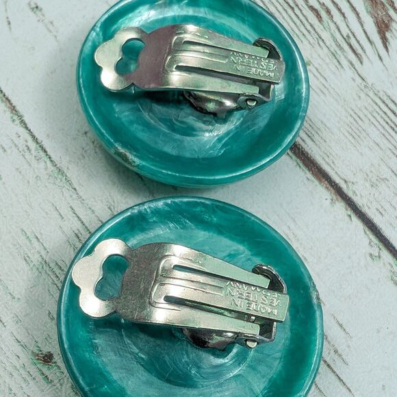 Vintage Clip On Earrings - Aqua-ish Stamped Western Germany - Picture 5 of 6